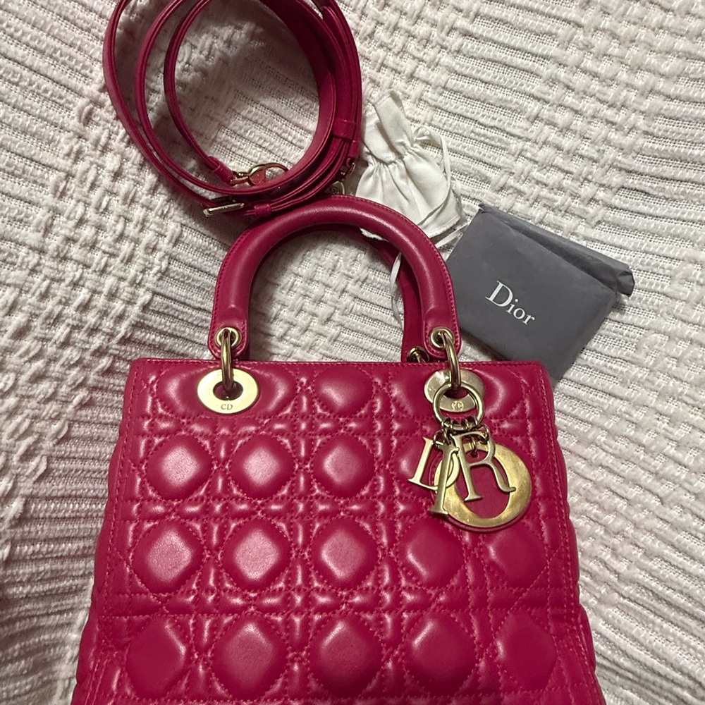 Dior Pink and Gold Medium Bag with Iconic Quilted Design